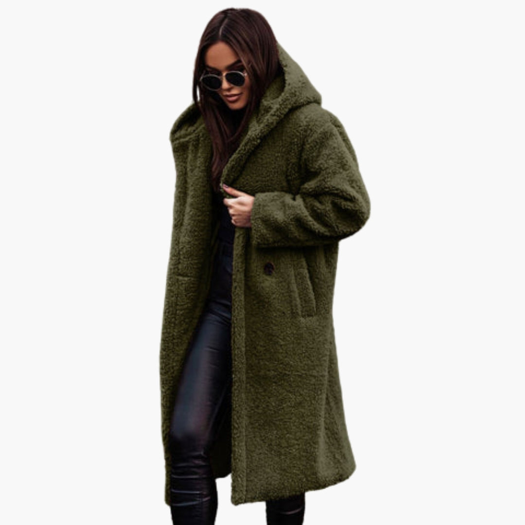 Manteau Long Femme Style Teddy avec Capuche
