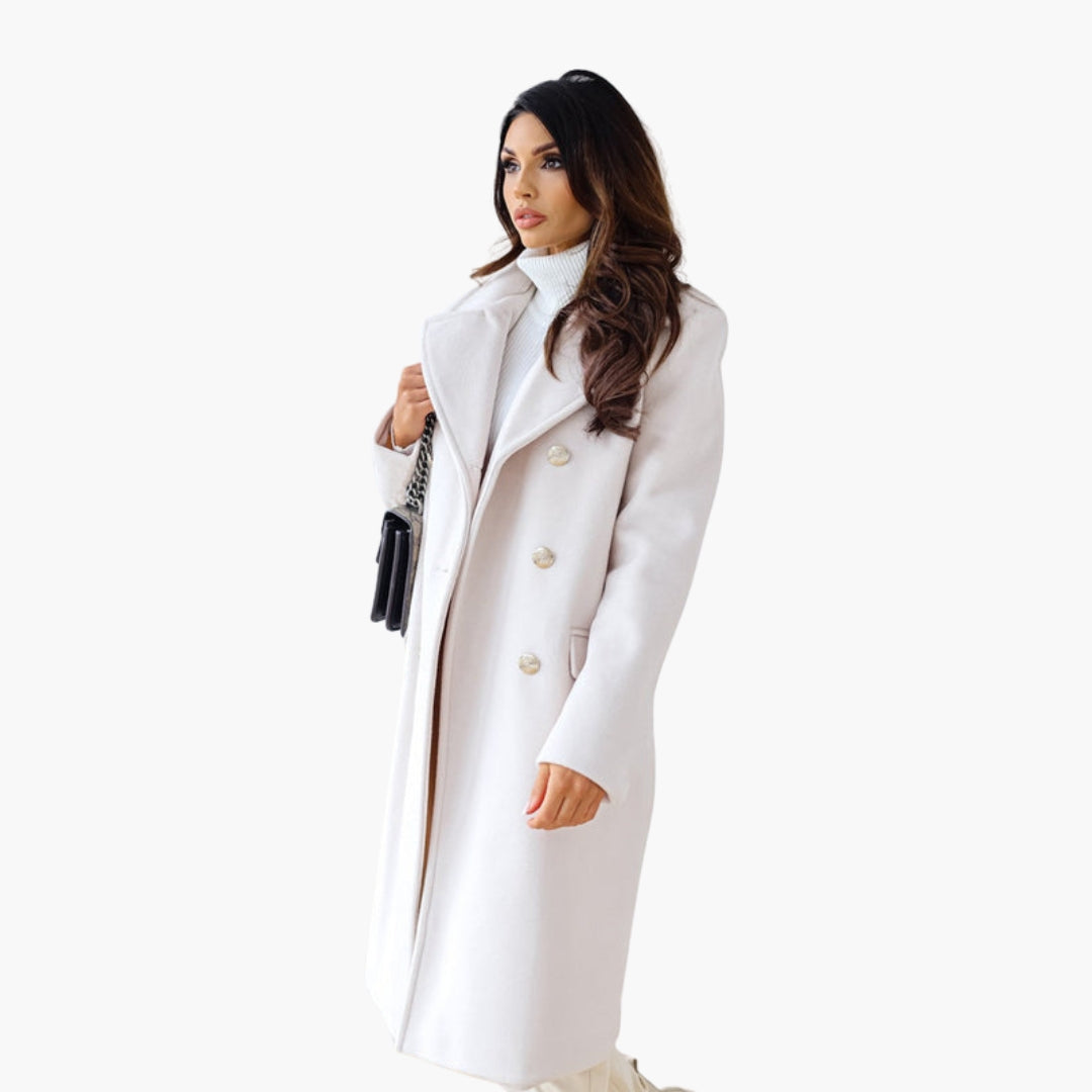 Manteau long femme à boutons et col à revers