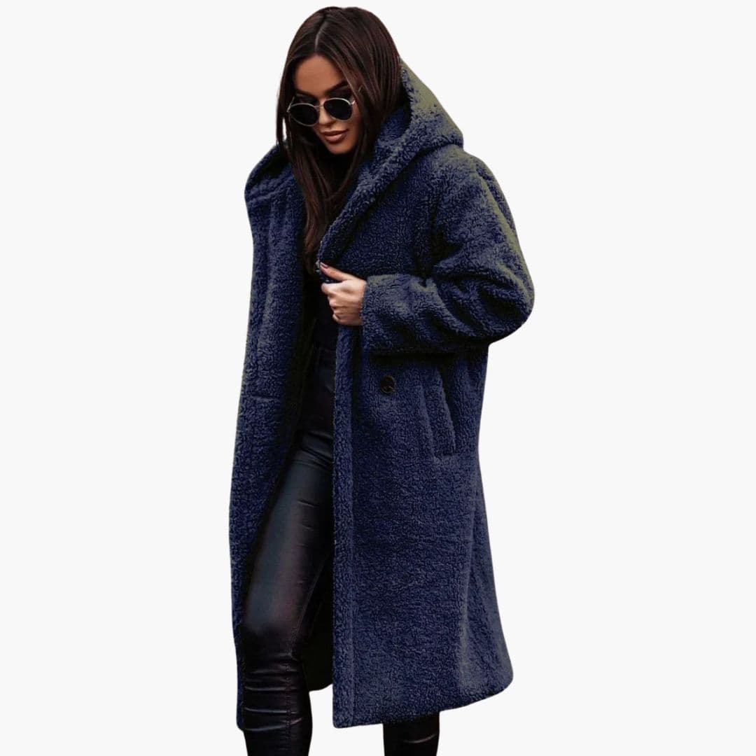 Manteau long femme à capuche avec poches