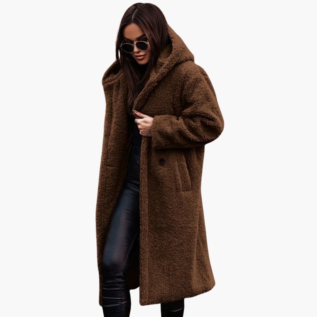 Manteau long femme à capuche avec poches