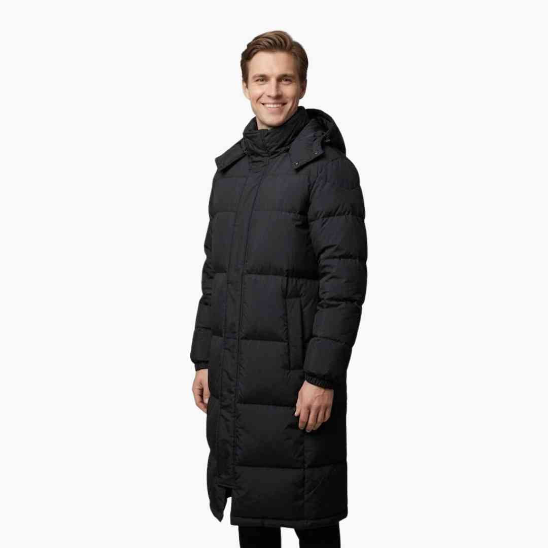 Manteau long homme avec capuche et fermeture zippée