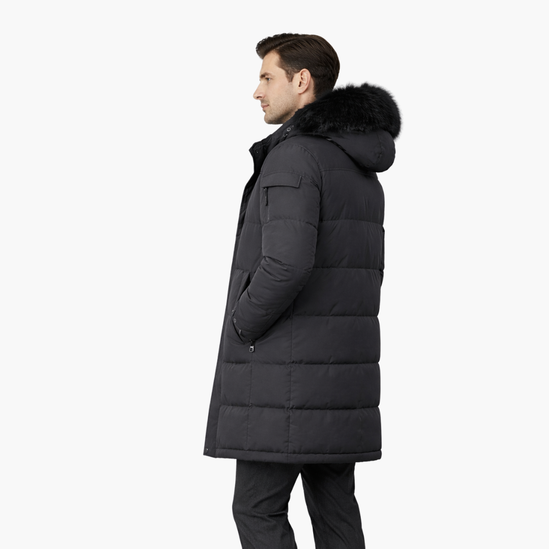 Parka larga para hombre con capucha y superficie acolchada