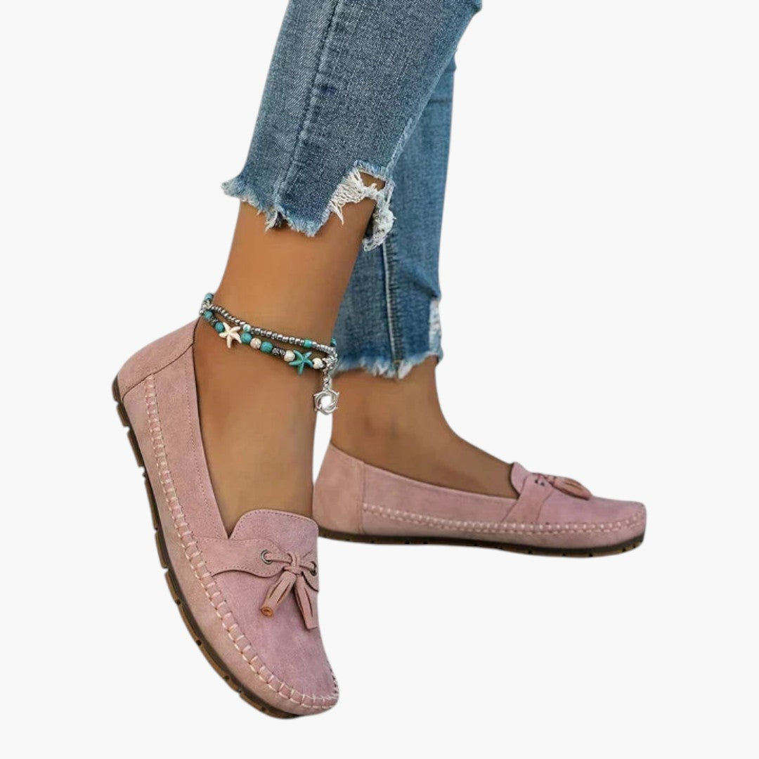Mocassins Femme en Daim avec Nœud et Semelle Plate