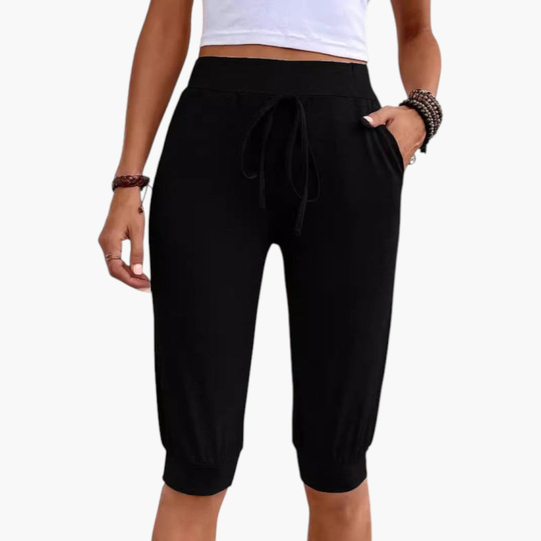 Pantaloni Capri Donna con Vita Elastica e Tasche