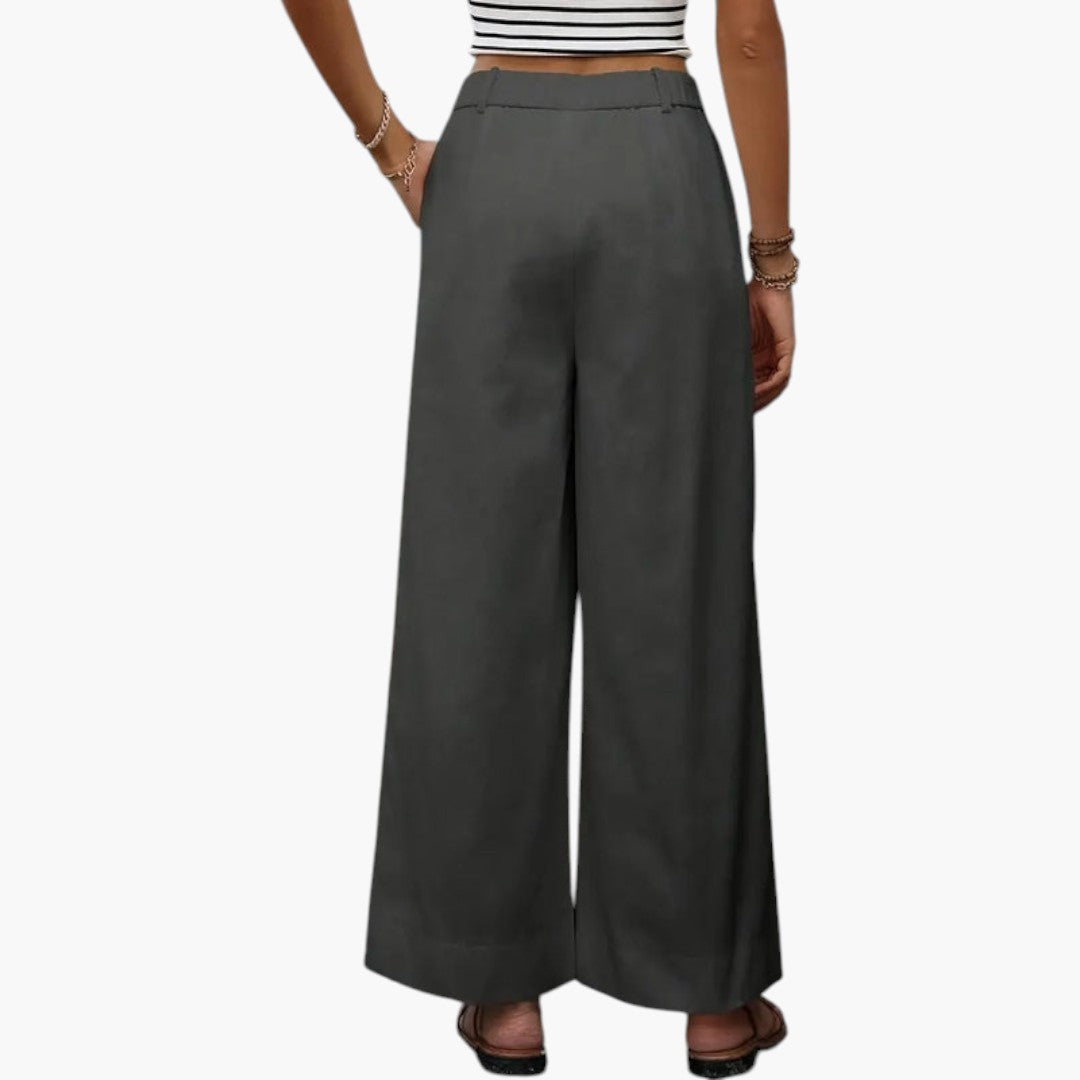Pantalon Femme Taille Haute avec Fermeture Zippée et Poches Latérales