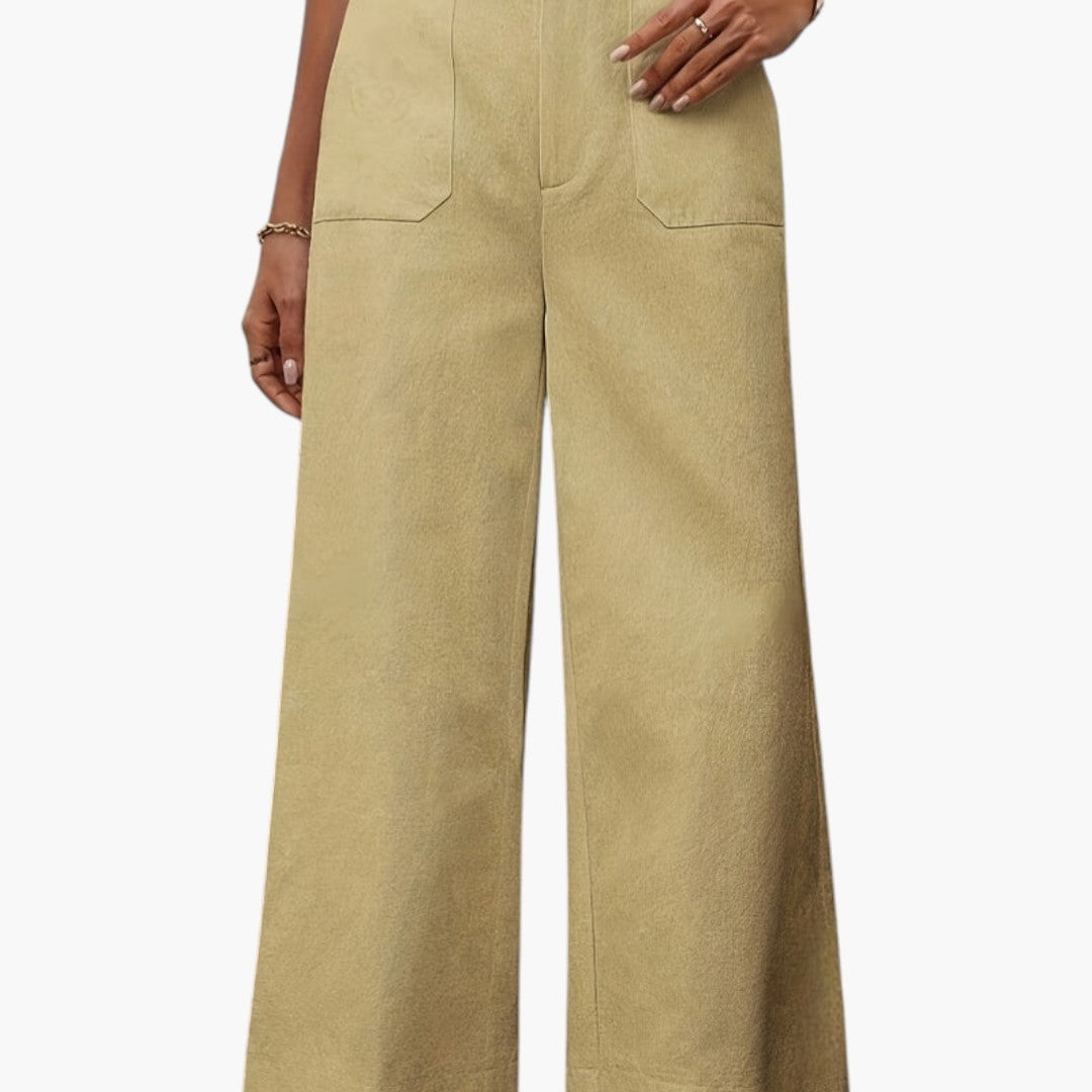Pantalon Femme Taille Haute avec Fermeture Zippée et Poches Latérales