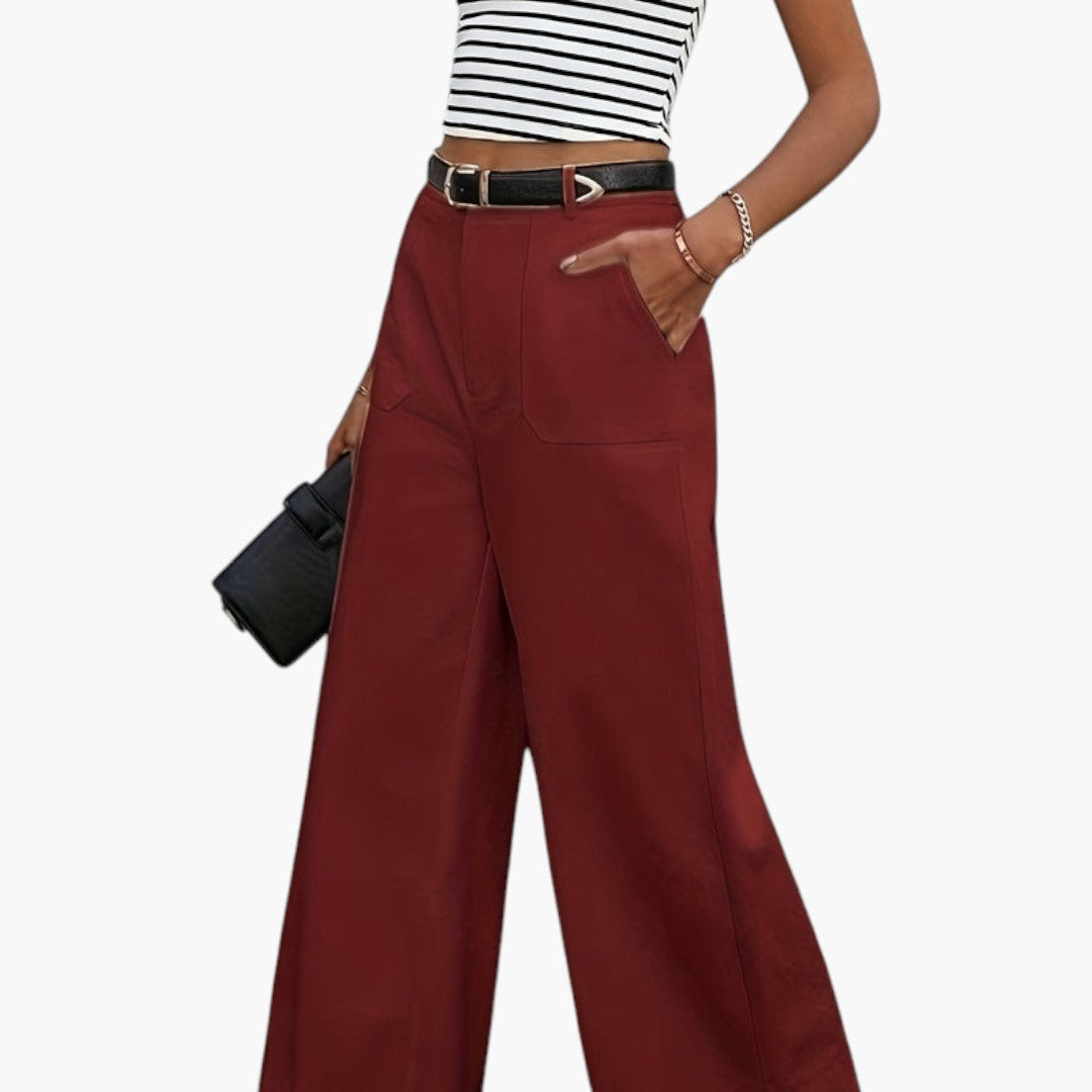 Pantalon Femme Taille Haute avec Fermeture Zippée et Poches Latérales
