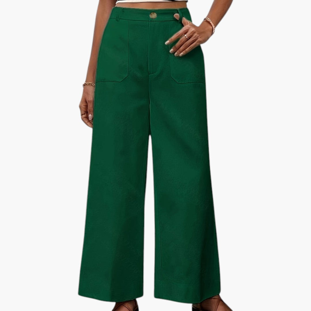 Pantalon Femme Taille Haute avec Fermeture Zippée et Poches Latérales