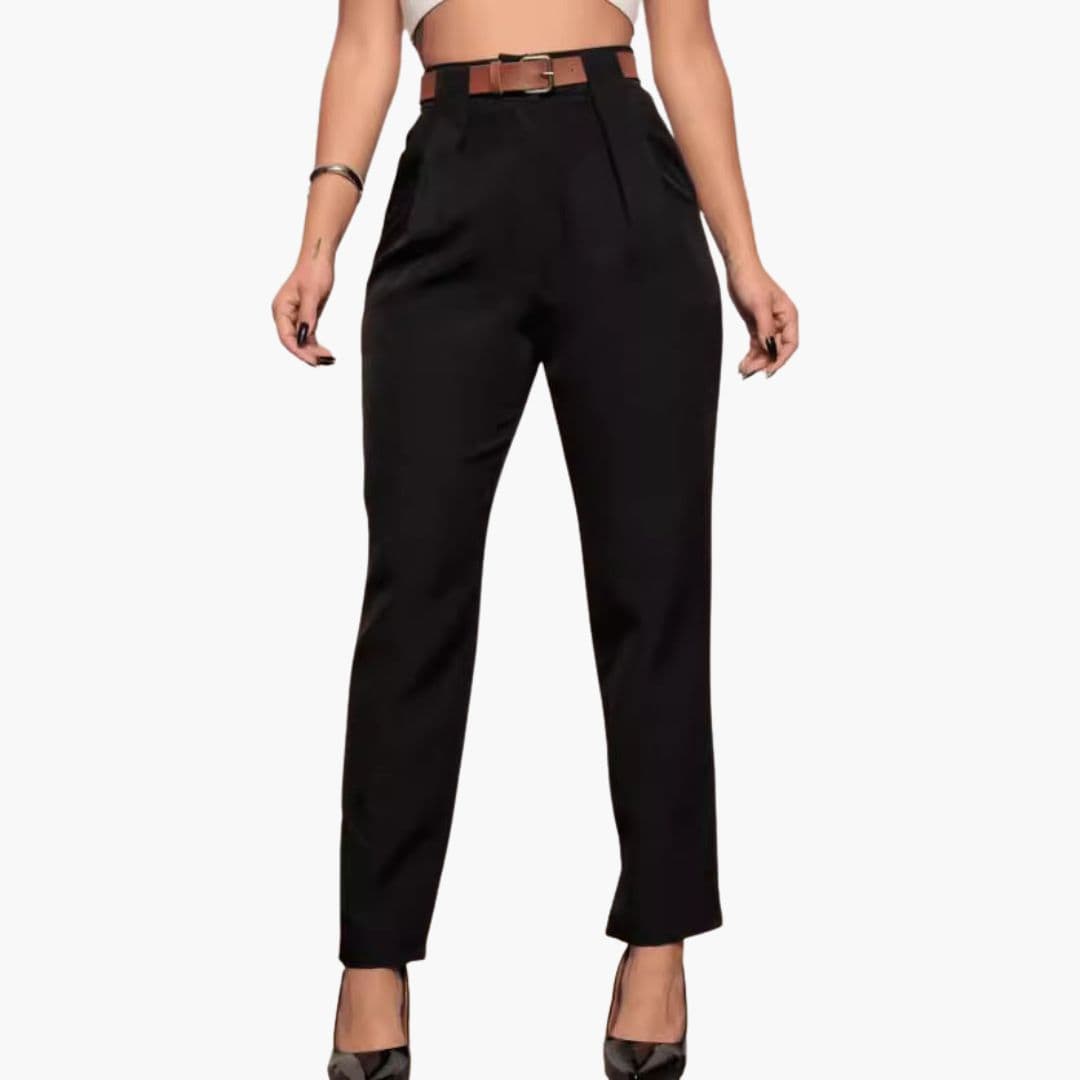 Pantalone Donna Vita Alta con Pieghe sul Davanti
