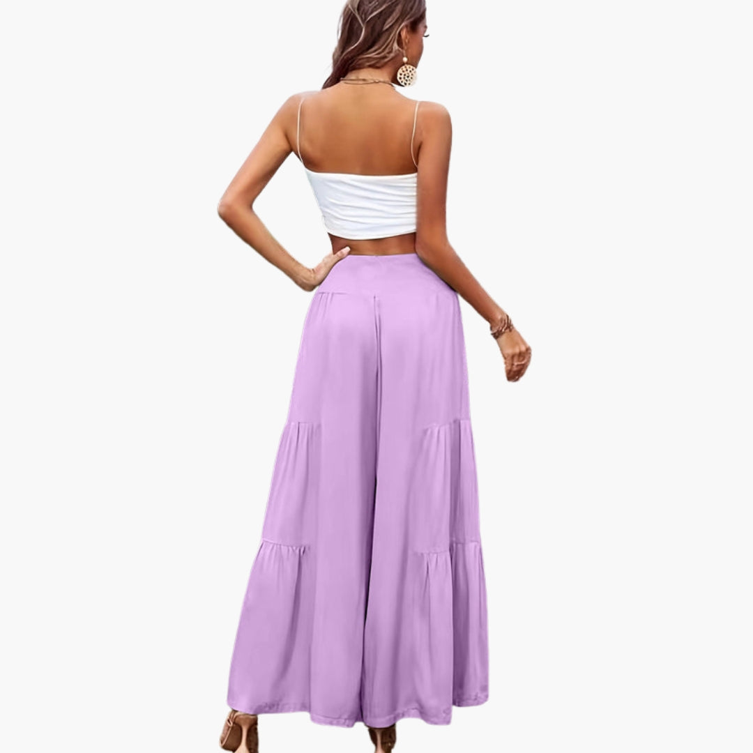 Pantaloni Donna a Vita Alta con Pieghe Ariose