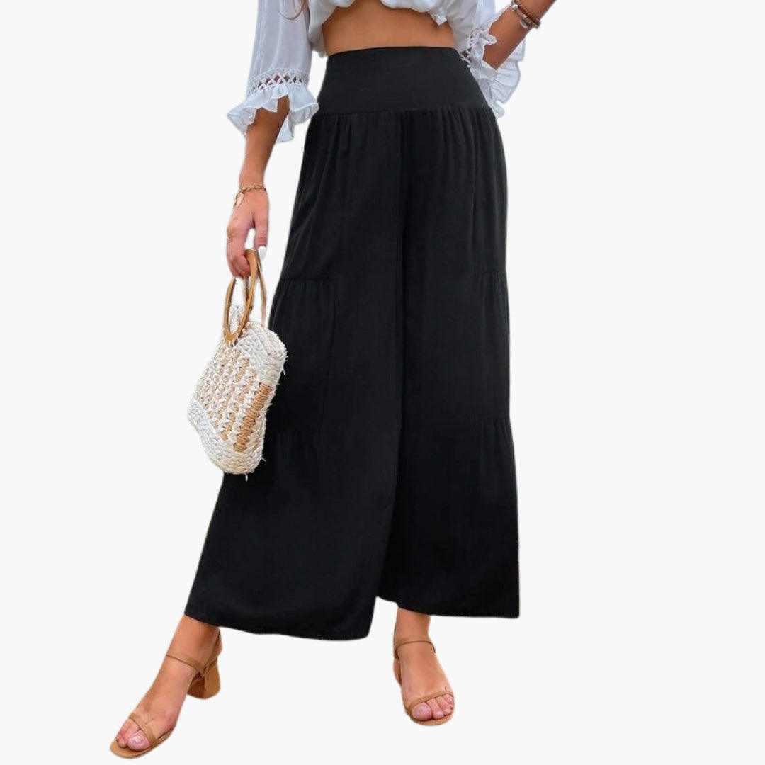 Pantaloni Donna a Vita Alta con Pieghe Ariose