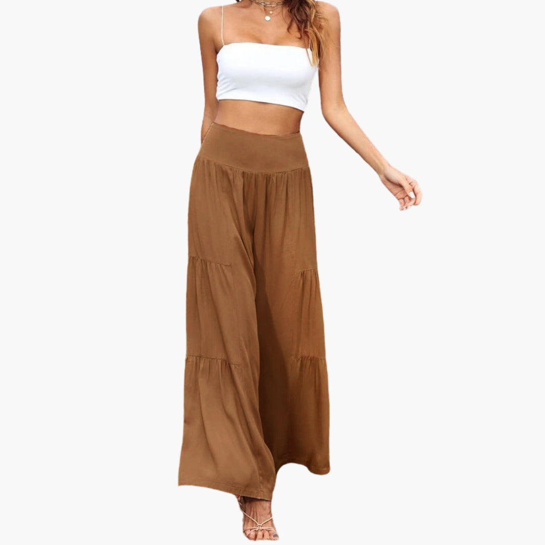 Pantaloni Donna a Vita Alta con Pieghe Ariose
