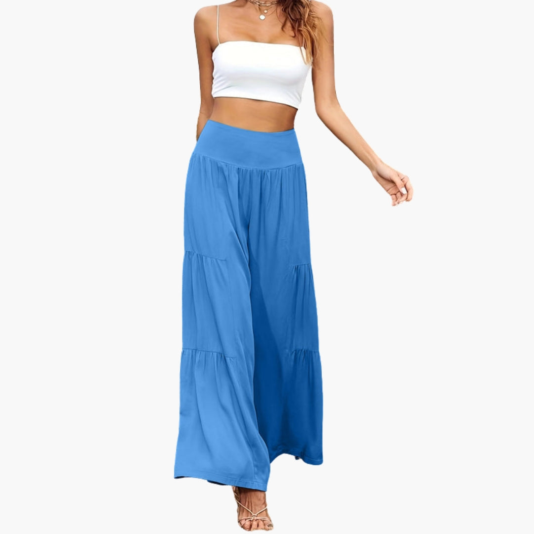 Pantaloni Donna a Vita Alta con Pieghe Ariose