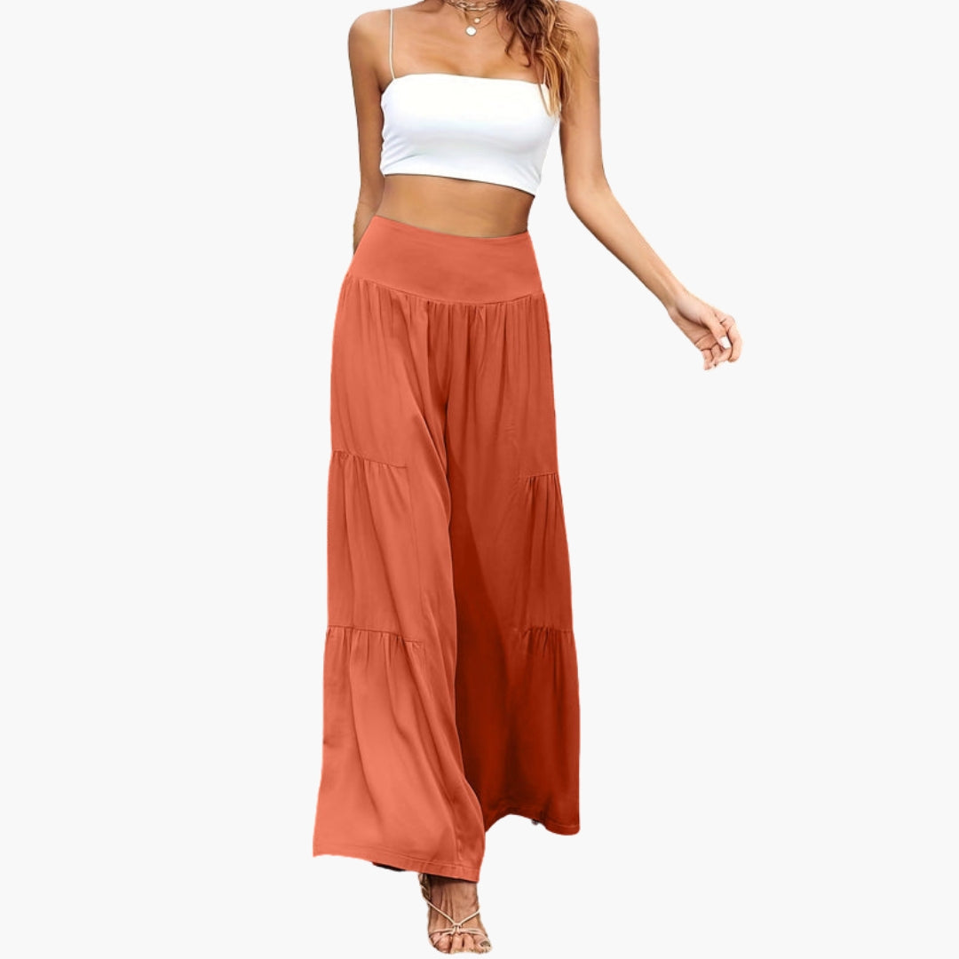Pantaloni Donna a Vita Alta con Pieghe Ariose