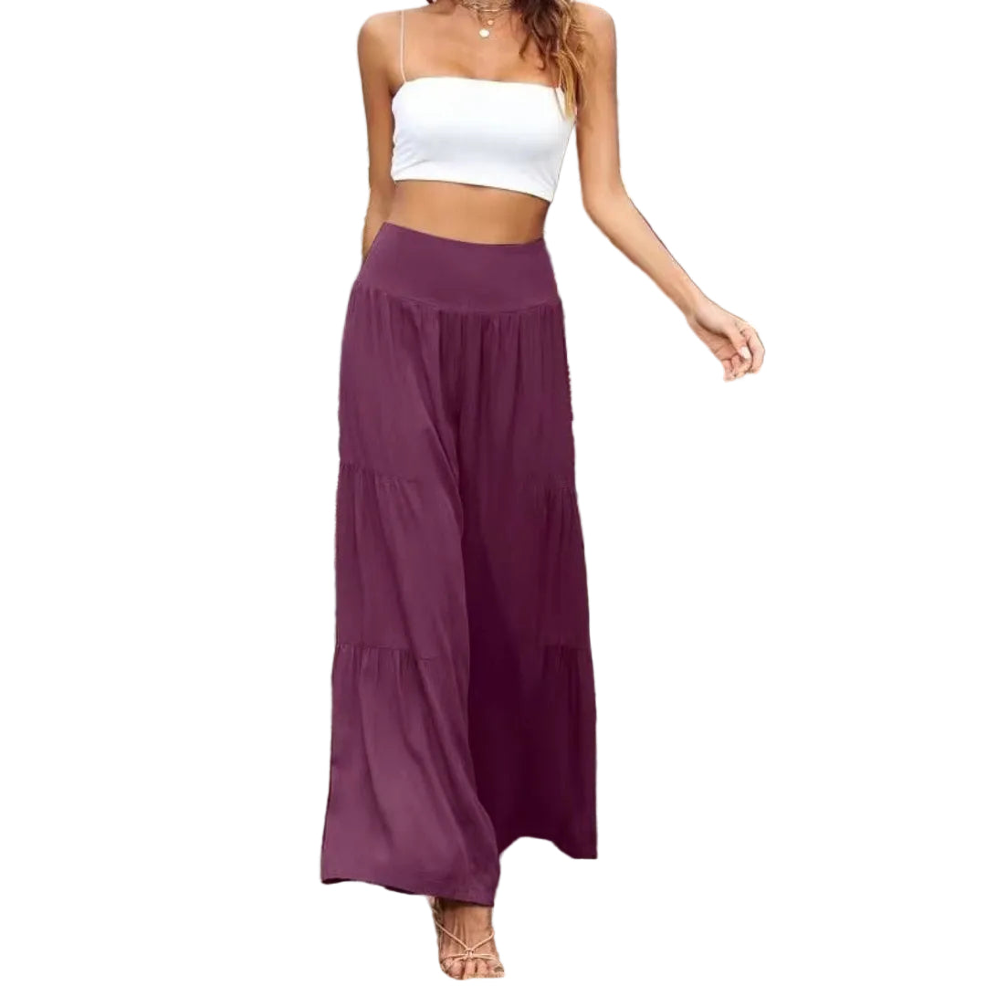 Pantaloni Donna a Vita Alta con Pieghe Ariose