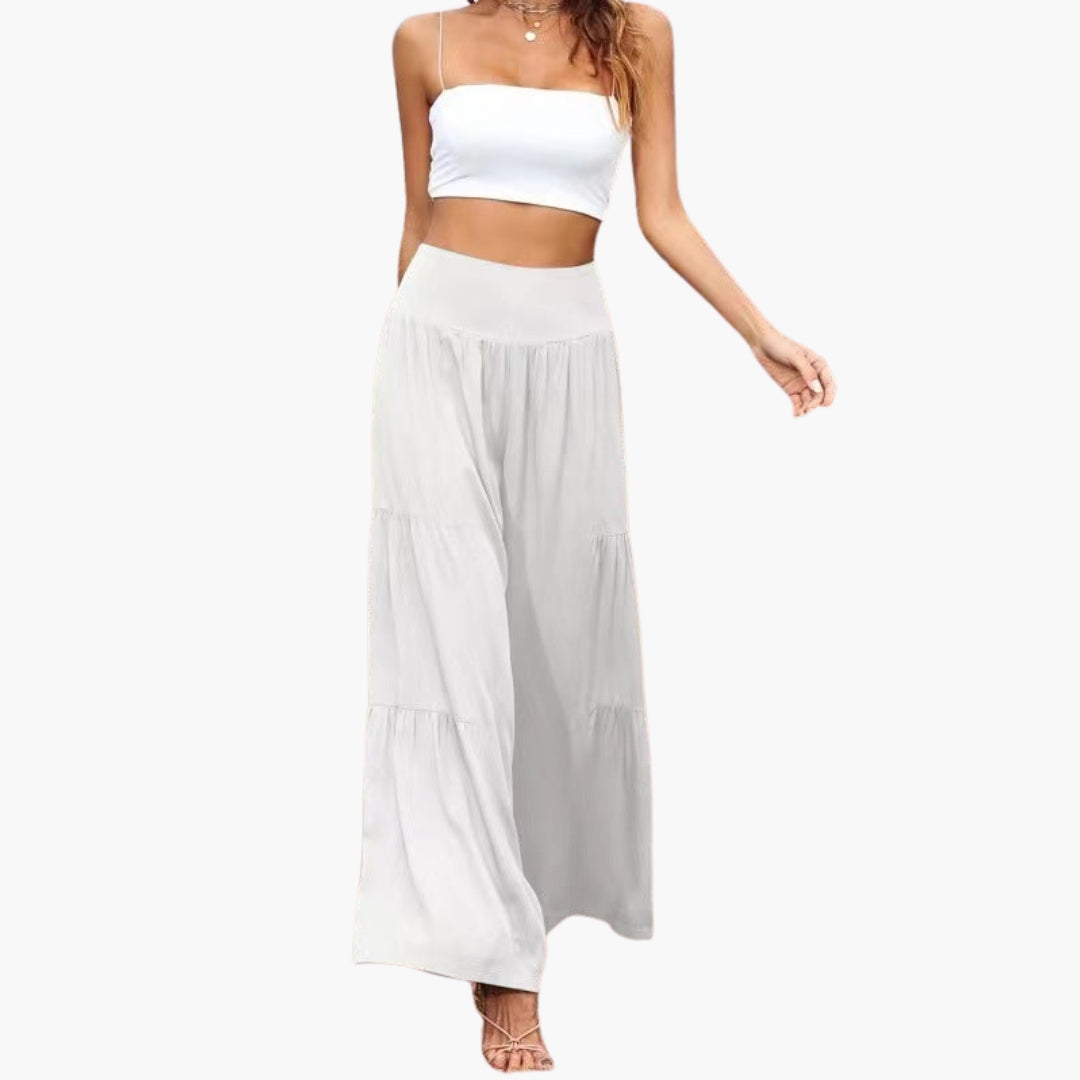 Pantaloni Donna a Vita Alta con Pieghe Ariose