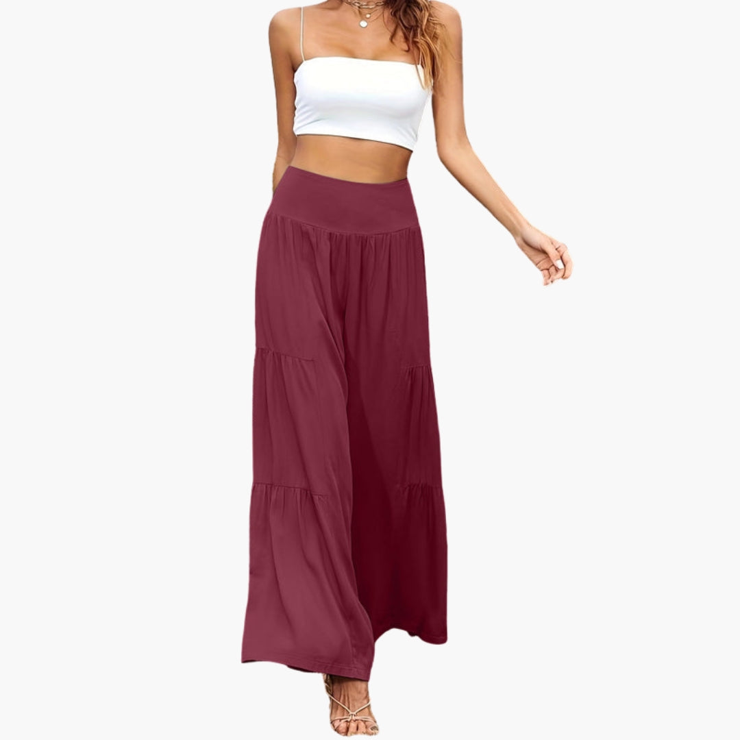 Pantaloni Donna a Vita Alta con Pieghe Ariose