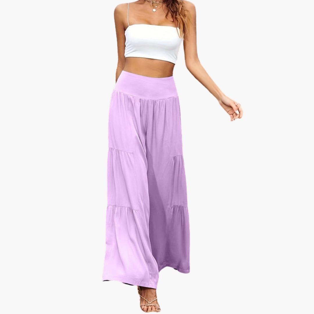 Pantaloni Donna a Vita Alta con Pieghe Ariose