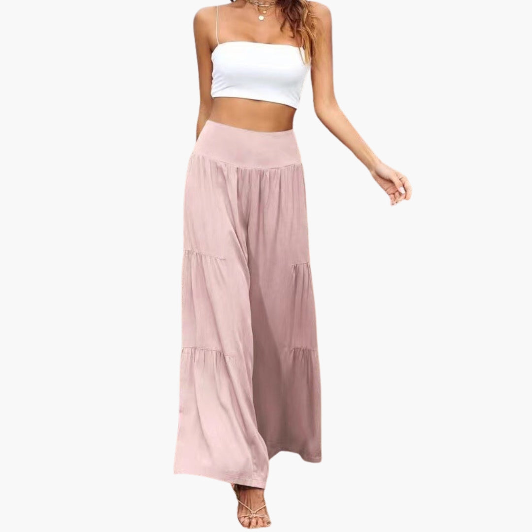Pantaloni Donna a Vita Alta con Pieghe Ariose