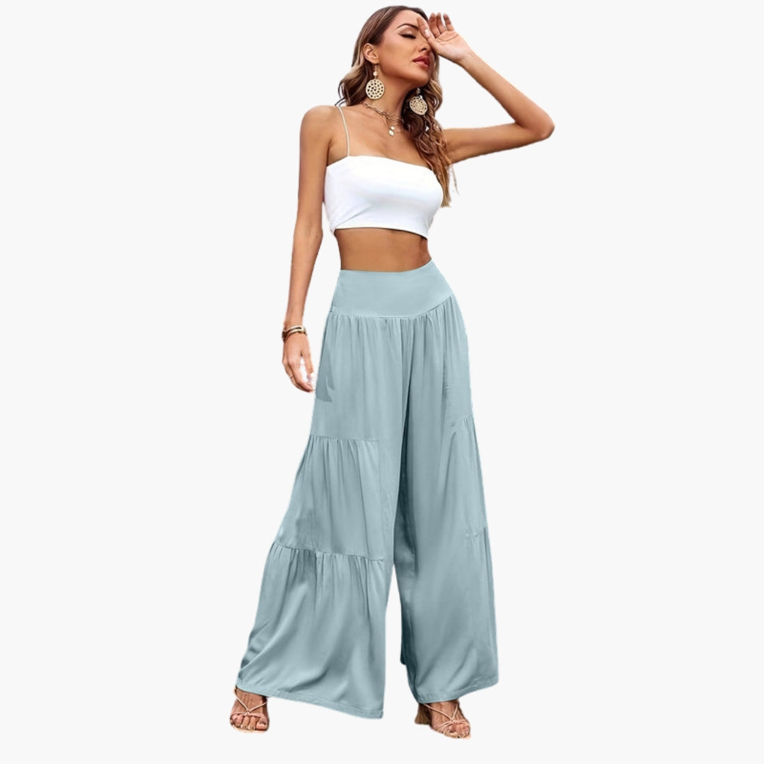 Pantaloni Donna a Vita Alta con Pieghe Ariose