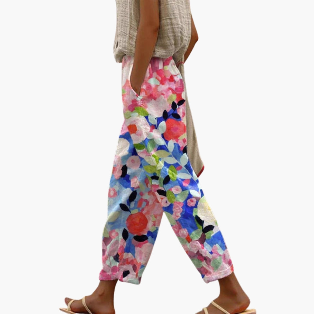Pantalon Femme avec Motif Floral et Poches Latérales