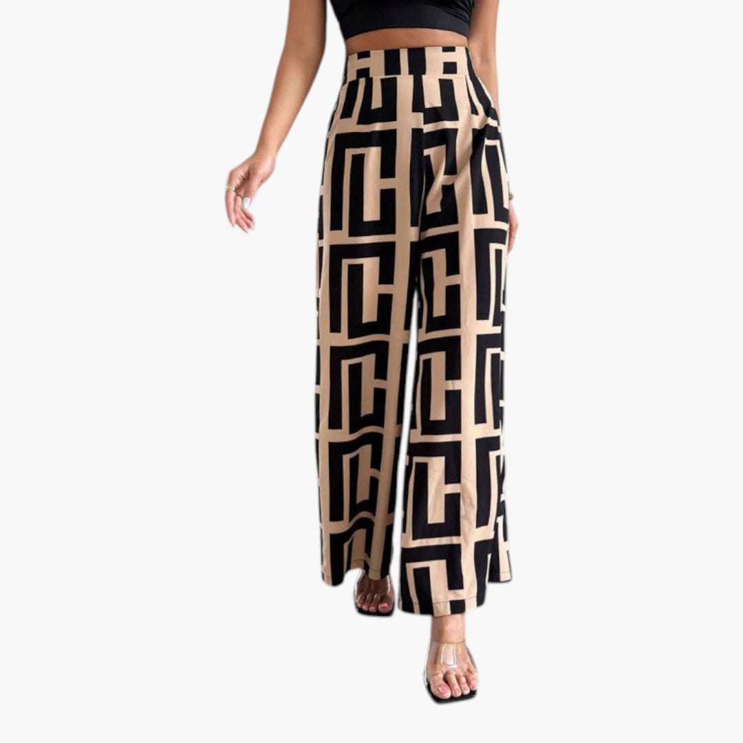 Pantalon Palazzo Femme avec Taille Haute et Jambe Large