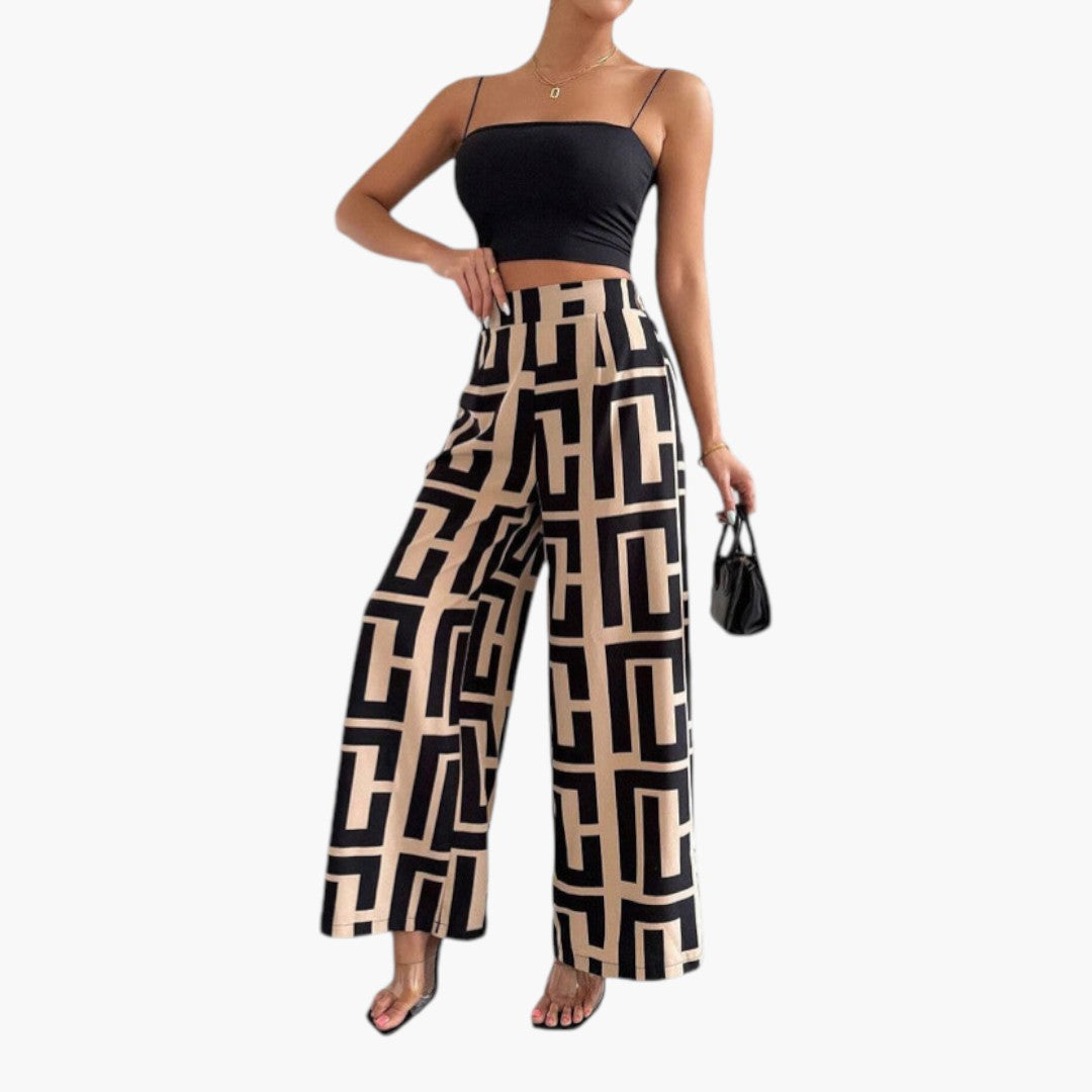 Pantalon Palazzo Femme avec Taille Haute et Jambe Large