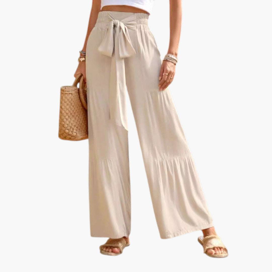 Pantalon Palazzo Femme a Ceinture à Nouer et Ourlet à Volants