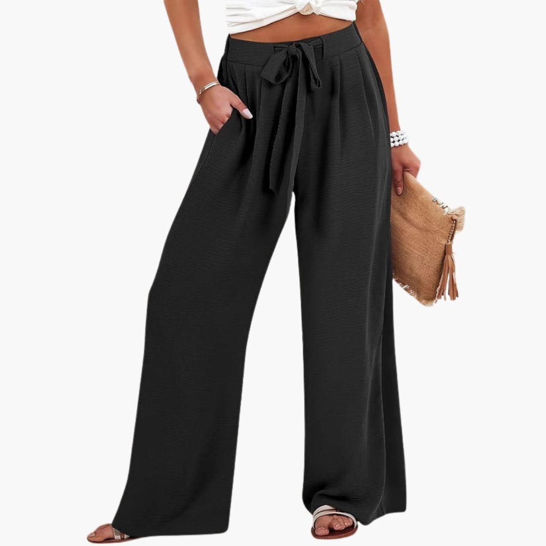 Pantalon Palazzo Femme avec Taille Élastique et Jambe Large