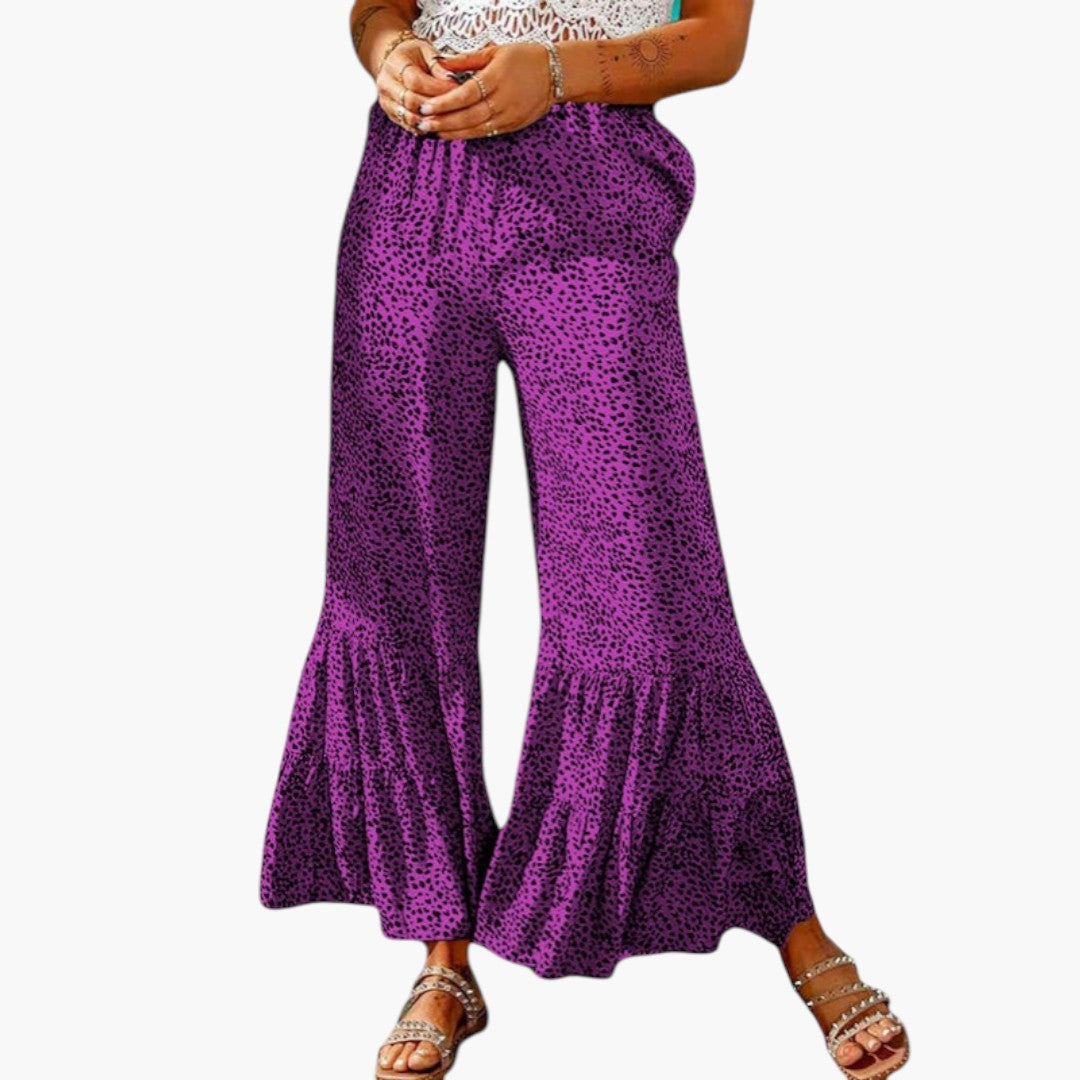 Pantalon Palazzo Femme a Taille Élastique et Ourlet Évasé