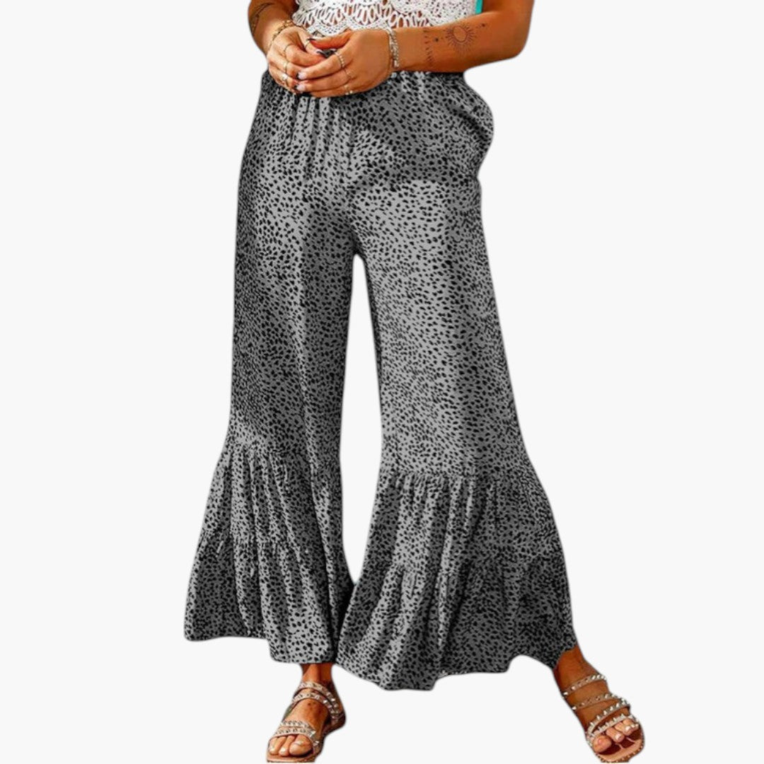 Pantalon Palazzo Femme a Taille Élastique et Ourlet Évasé