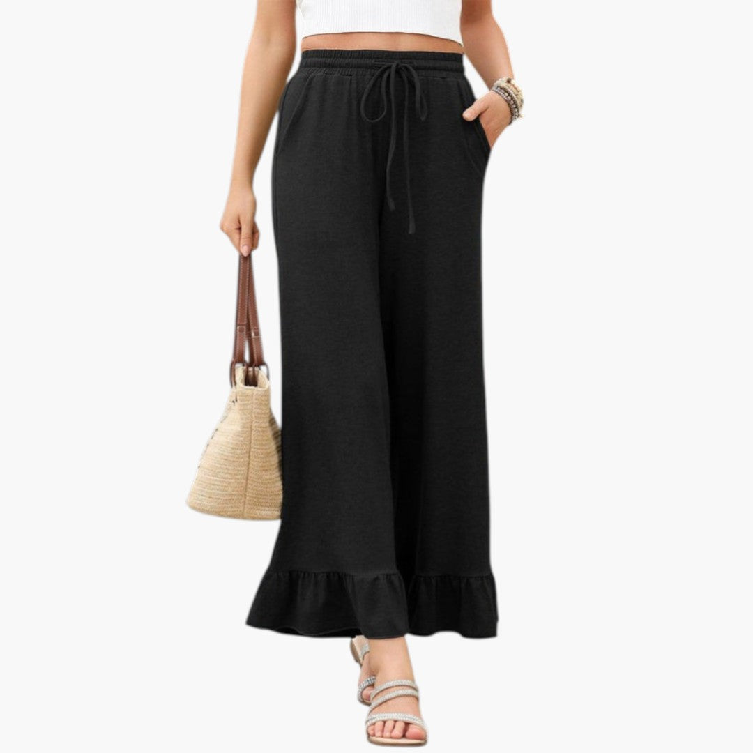 Pantalón Palazzo para mujer con dobladillo con volantes