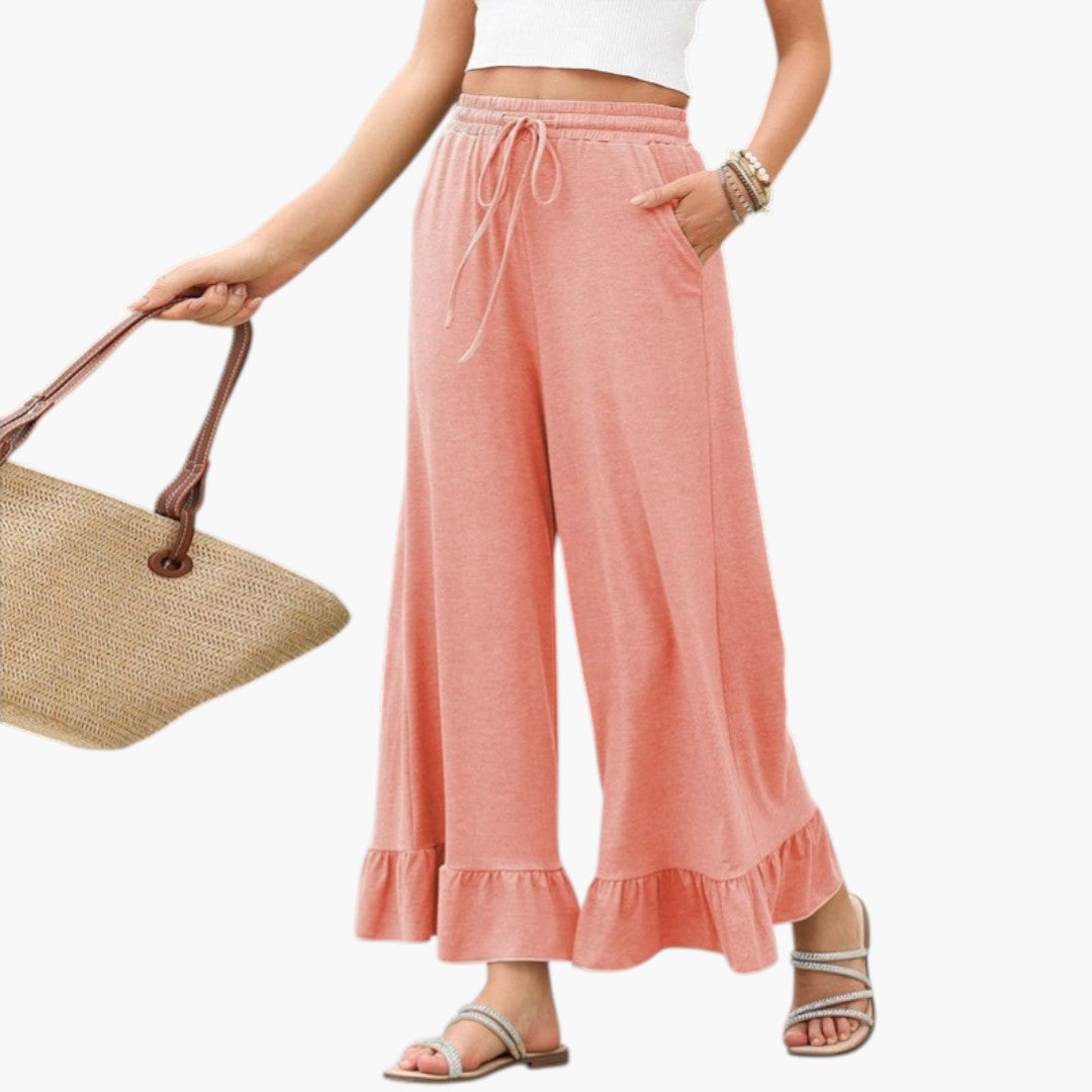 Pantalón Palazzo para mujer con dobladillo con volantes