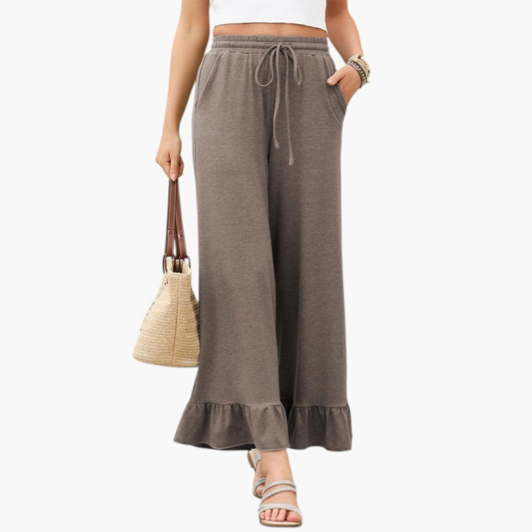 Pantalón Palazzo para mujer con dobladillo con volantes