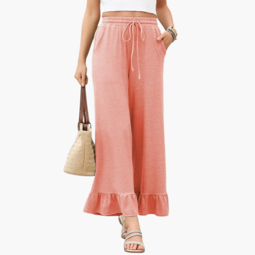 Pantalón Palazzo para mujer con dobladillo con volantes