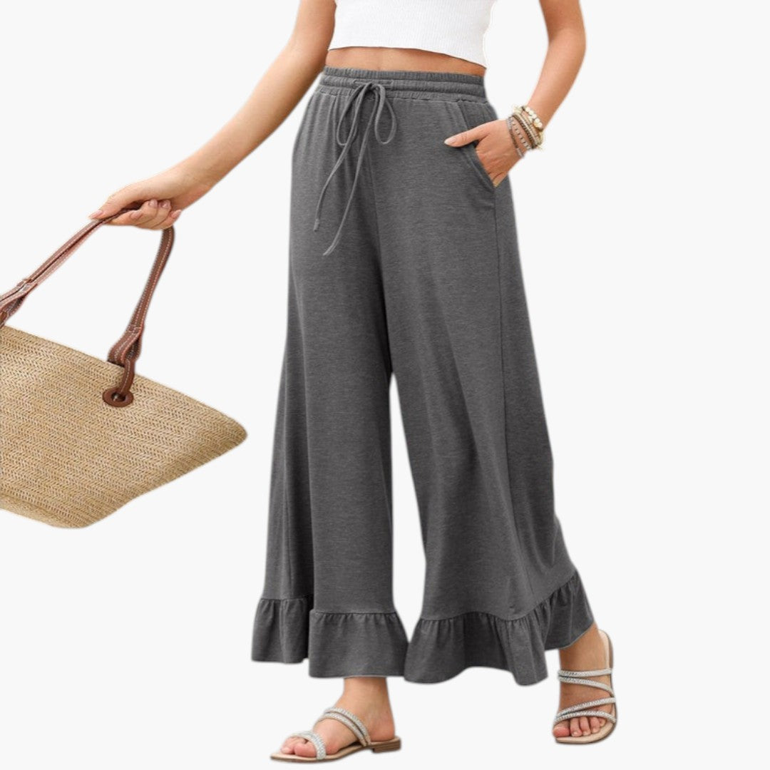 Pantalón Palazzo para mujer con dobladillo con volantes