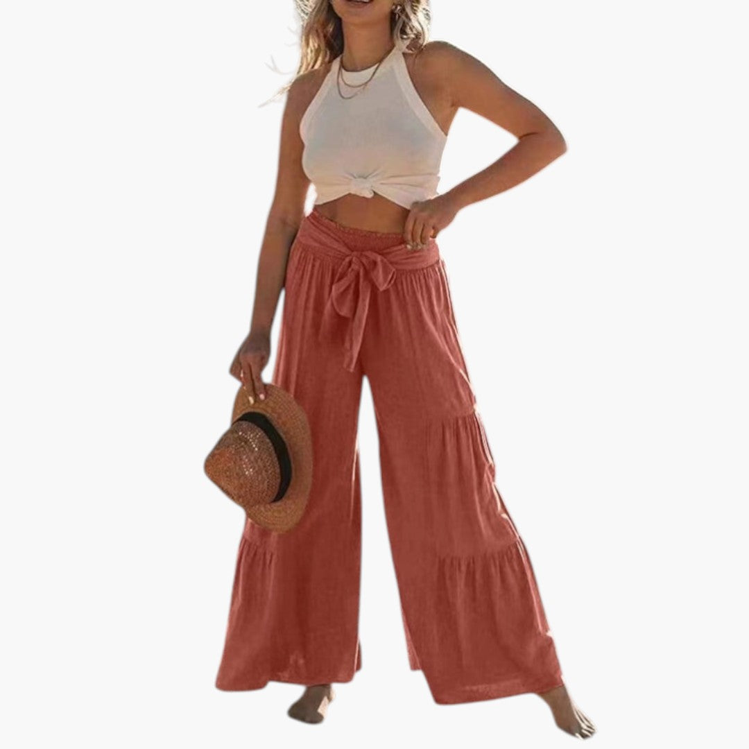 Palazzo-Hose für Damen mit Bindegürtel
