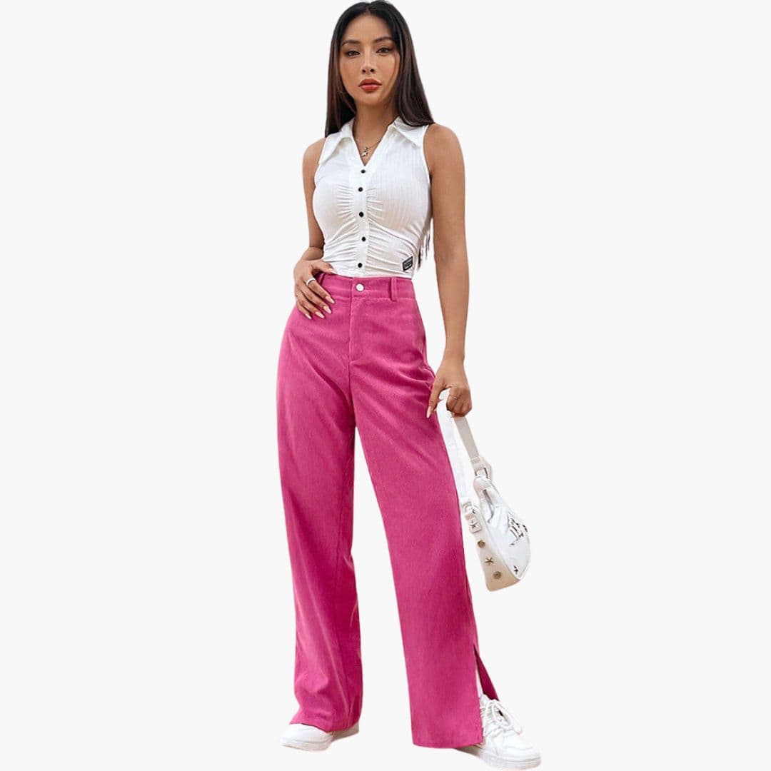 Pantalon femme en velours côtelé jambe large