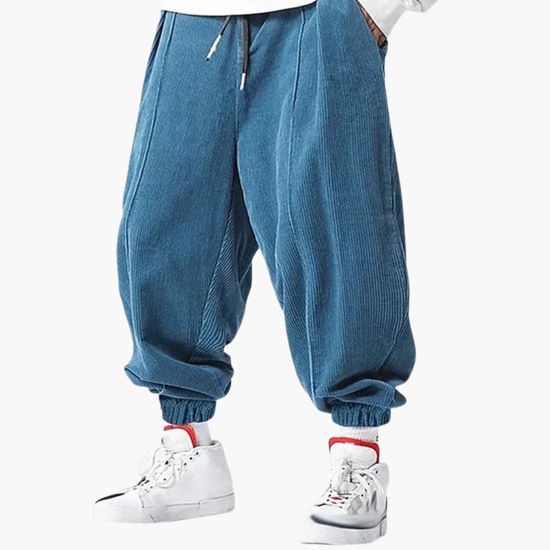 Pantalon homme en velours côtelé décontracté avec taille à cordon