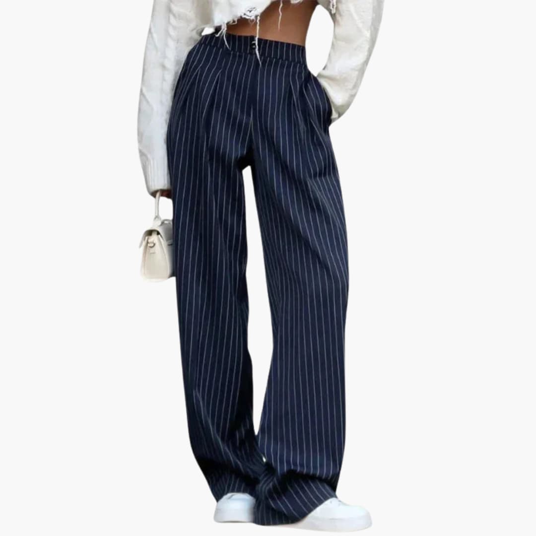 Pantalon rayé pour femme à coupe fluide et devant plissé