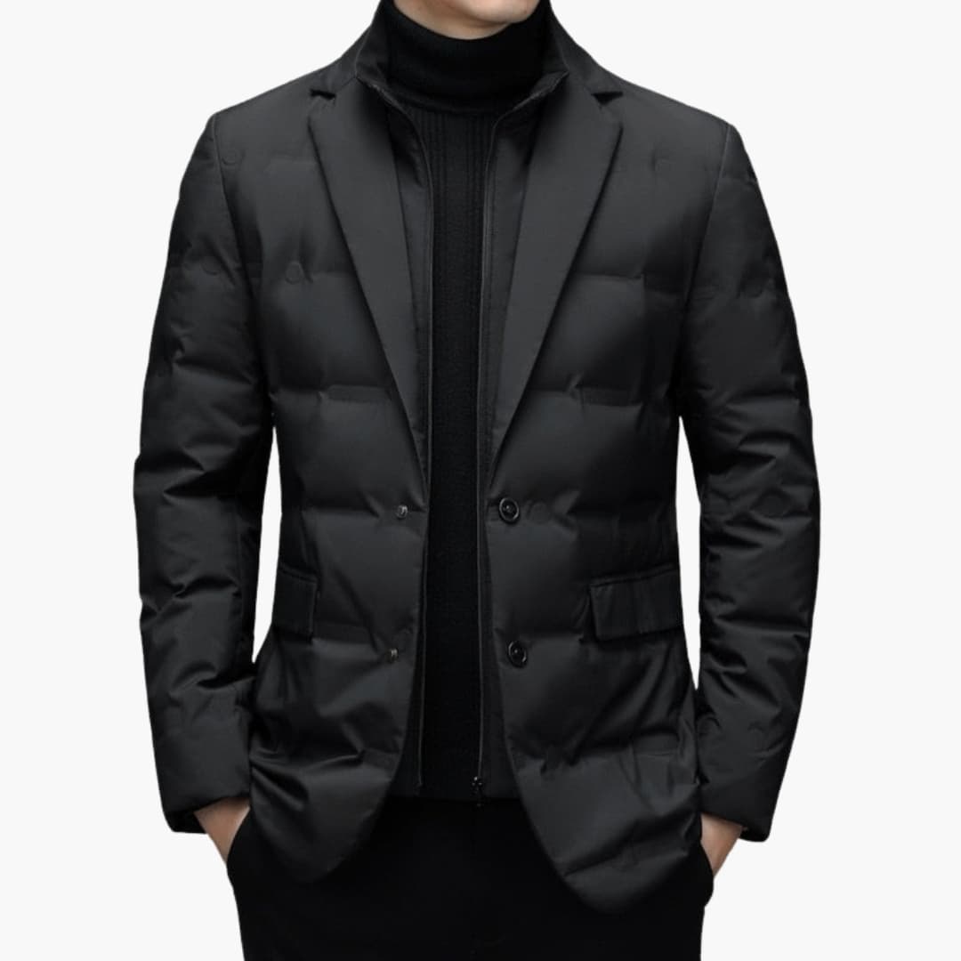Men's parka with reversed collar and zipper closure