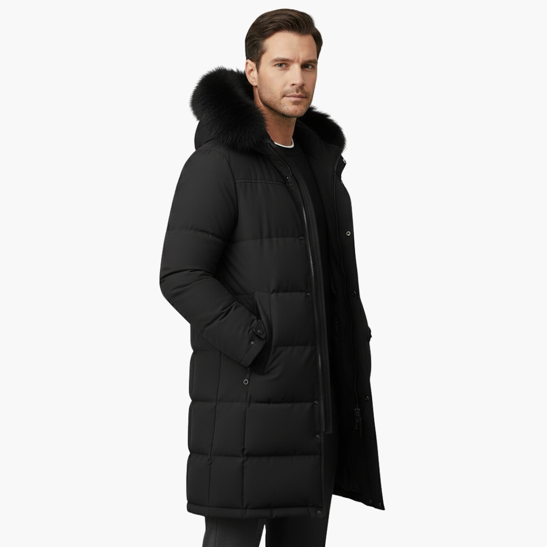 Parka larga para hombre con capucha y superficie acolchada