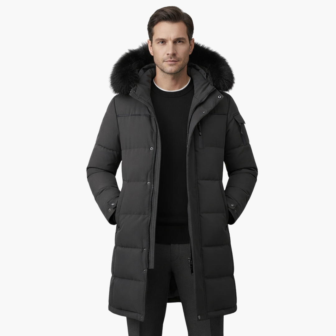 Parka larga para hombre con capucha y superficie acolchada