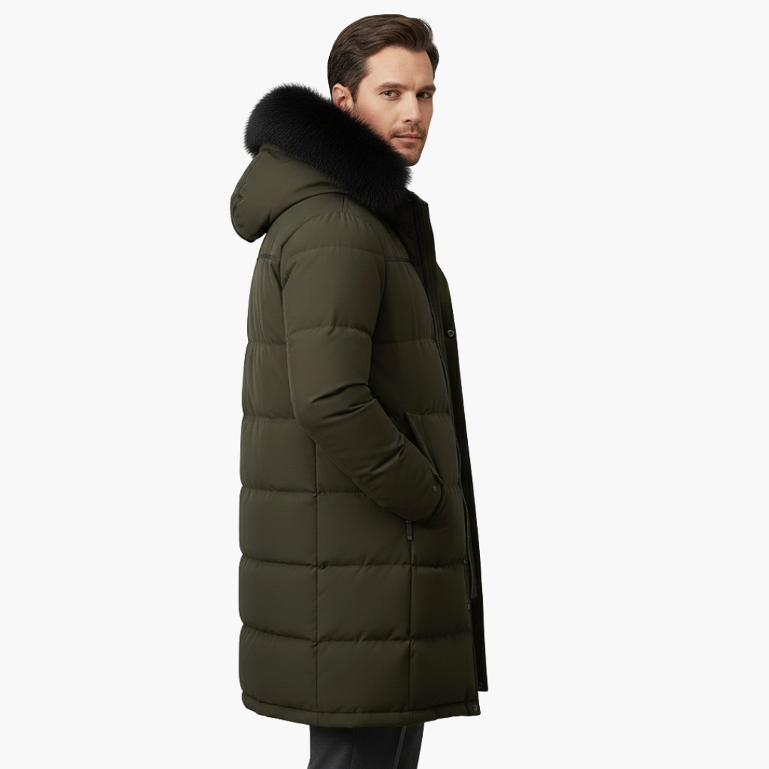 Parka larga para hombre con capucha y superficie acolchada