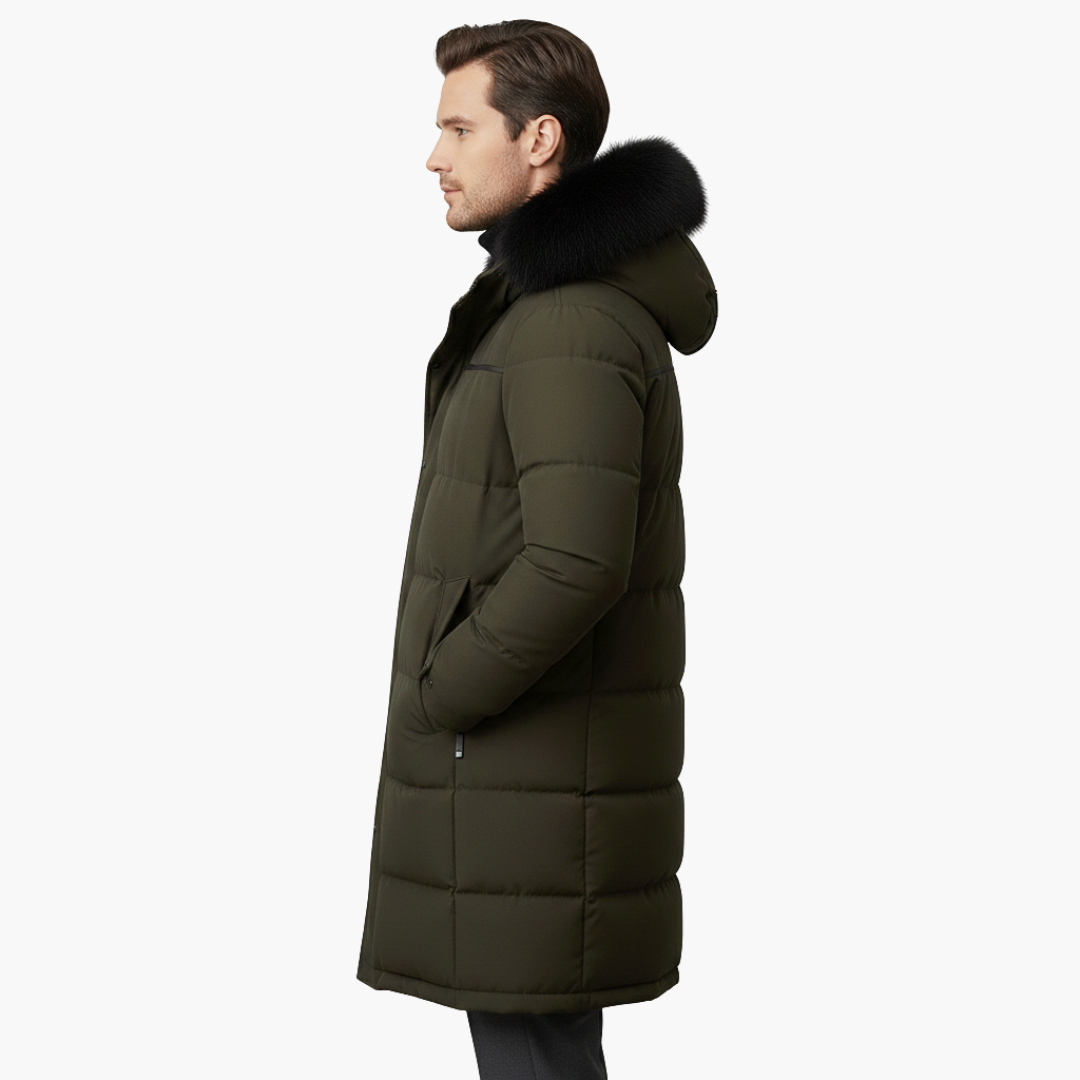 Parka larga para hombre con capucha y superficie acolchada