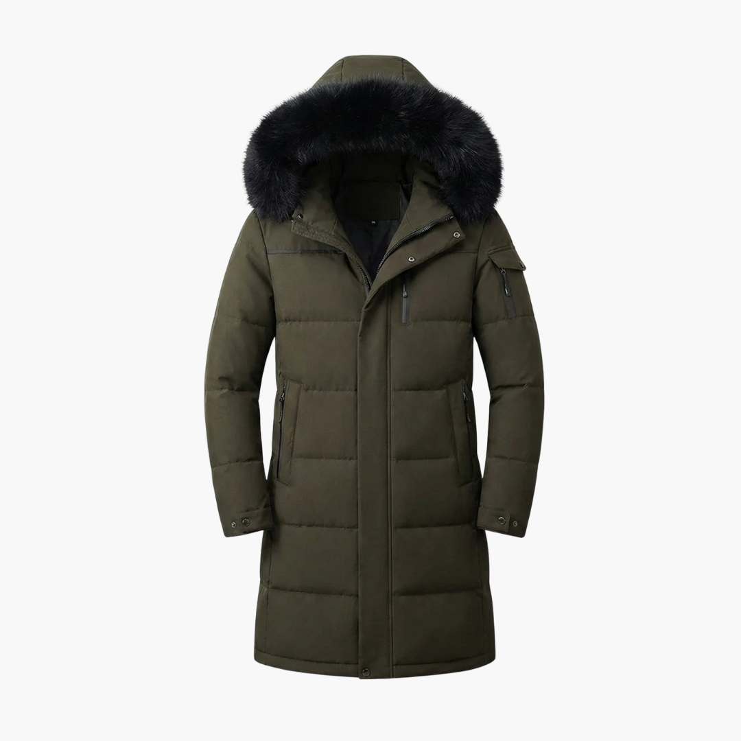 Parka larga para hombre con capucha y superficie acolchada