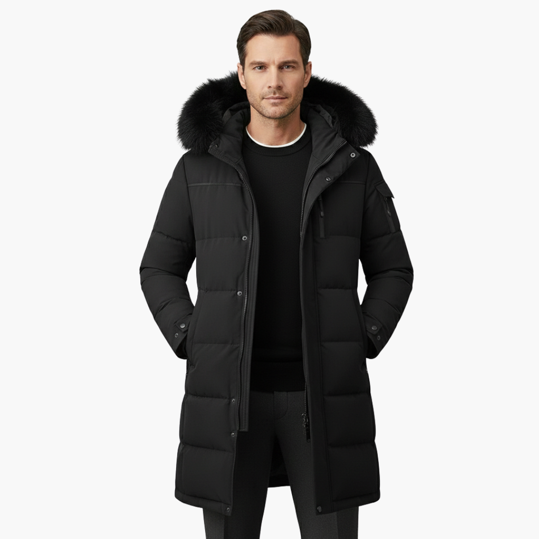 Parka larga para hombre con capucha y superficie acolchada