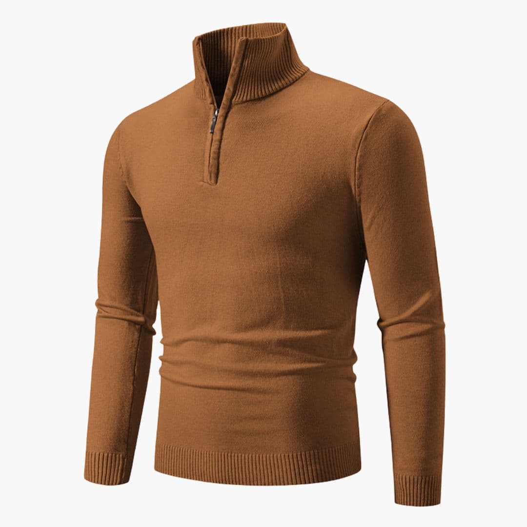 Polo-pull homme à col zippé et poignets côtelés