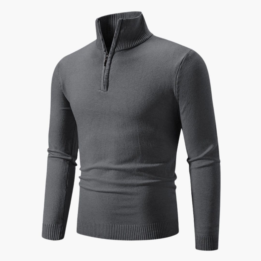 Polo-pull homme à col zippé et poignets côtelés