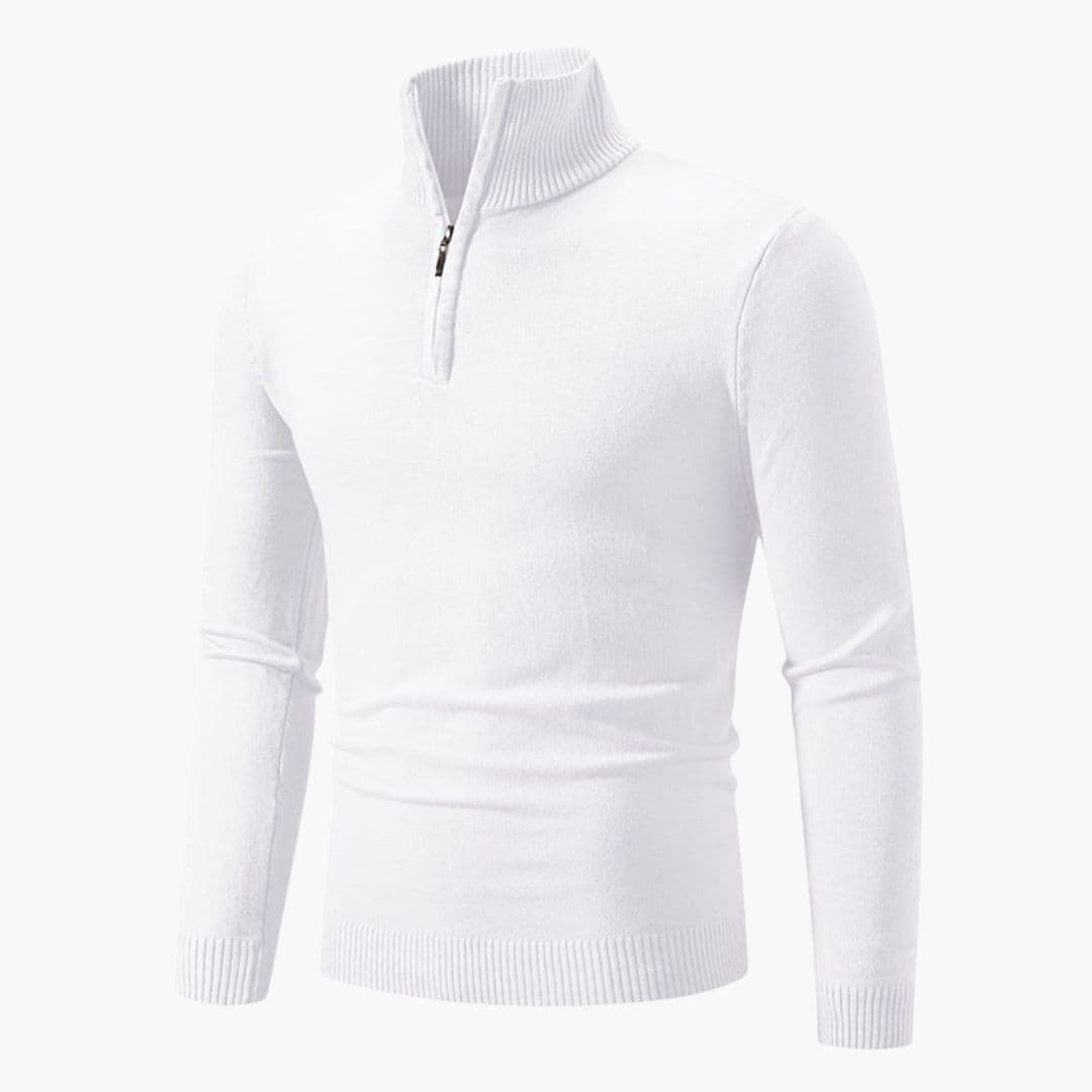 Polo-pull homme à col zippé et poignets côtelés